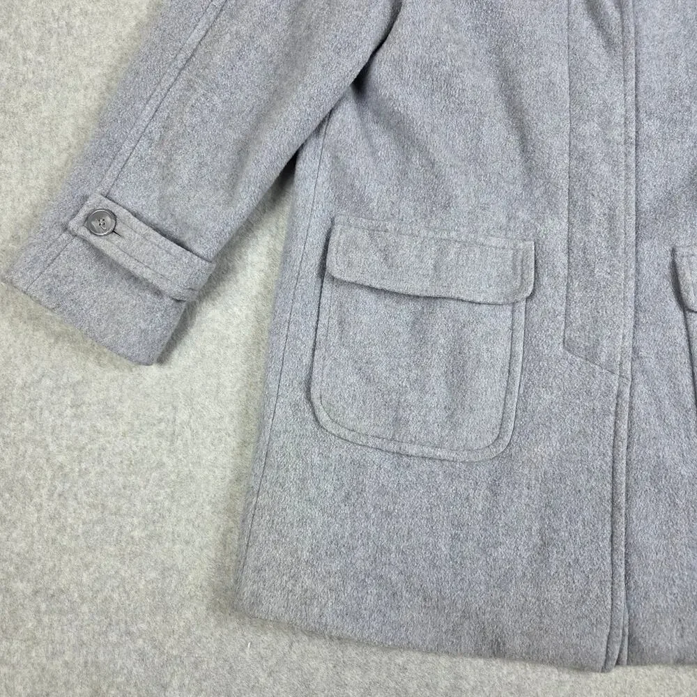 London Fog Size 10 Blue-Gray Wool Button Down Car Coat Detachable Hood